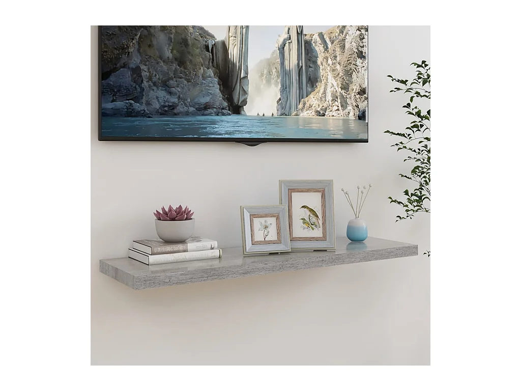 Mensola sospesa da parete grigio cemento 90x23,5x3,8 cm MDF