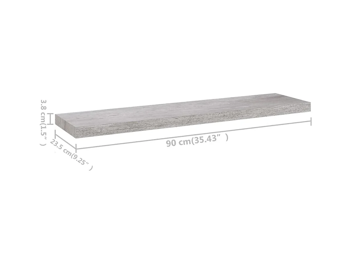 Mensola sospesa da parete grigio cemento 90x23,5x3,8 cm MDF