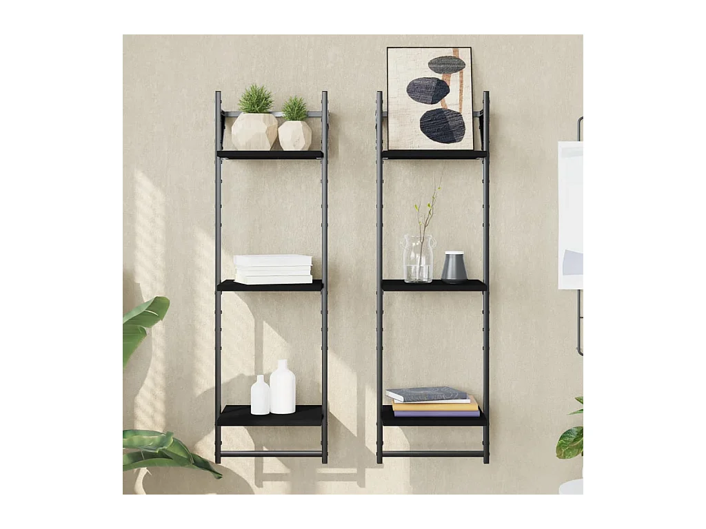 Mensole da parete a 3 livelli con barre 2 pezzi nero 30x25x100cm