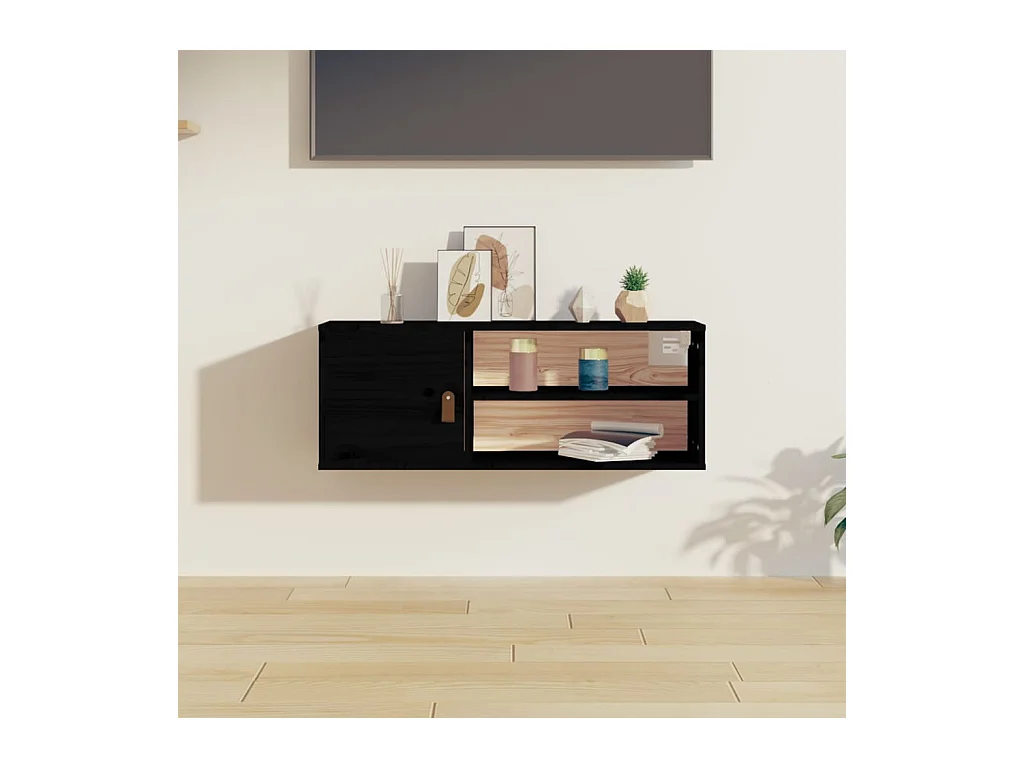Armario de pared negro 80x30x30 cm Madera maciza de pino