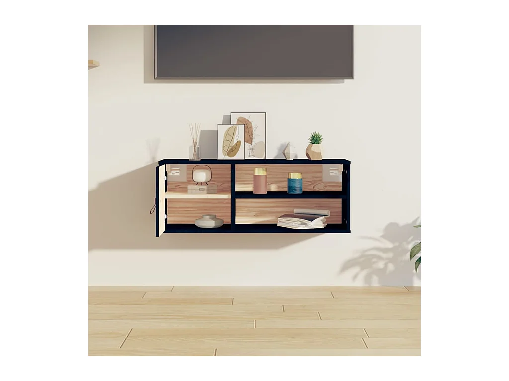 Armario de pared negro 80x30x30 cm Madera maciza de pino