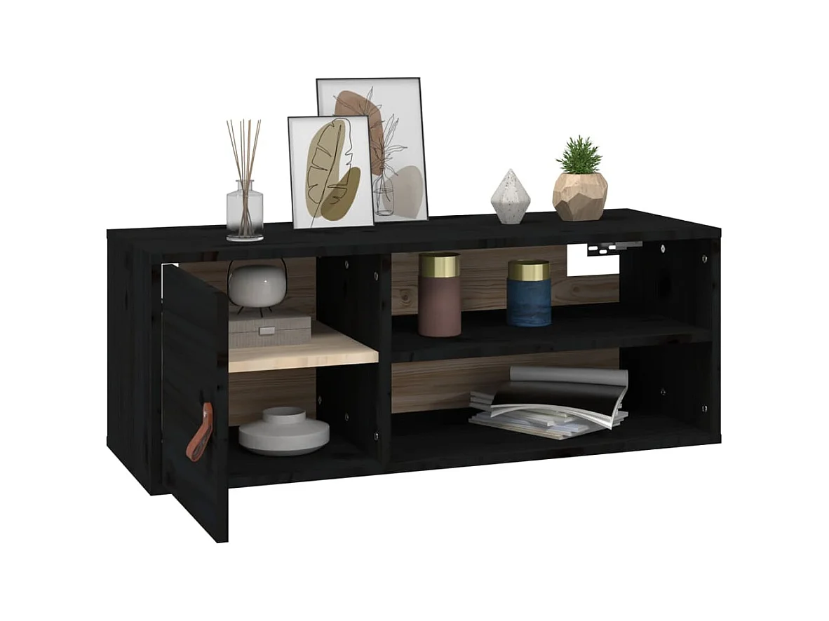 Armario de pared negro 80x30x30 cm Madera maciza de pino