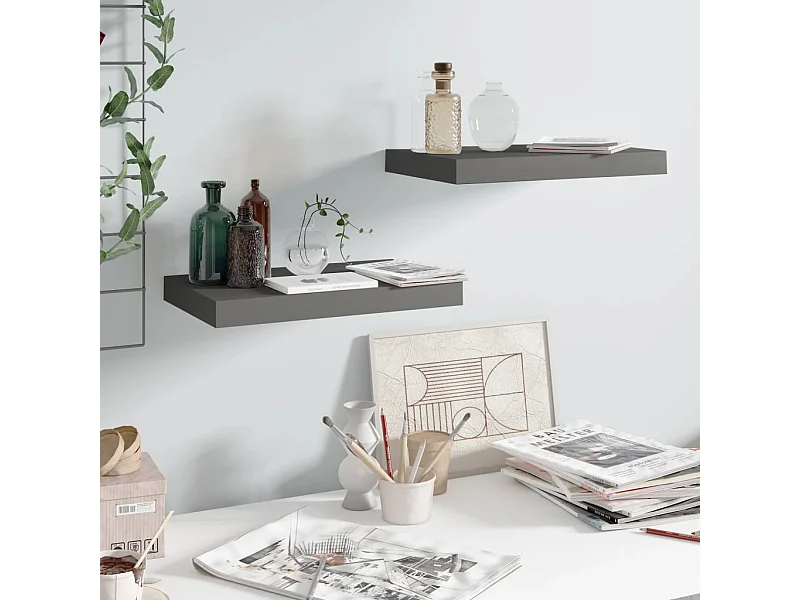 Zwevende wandplank 2 stuks Glanzend grijs 40x23x3,8 cm MDF