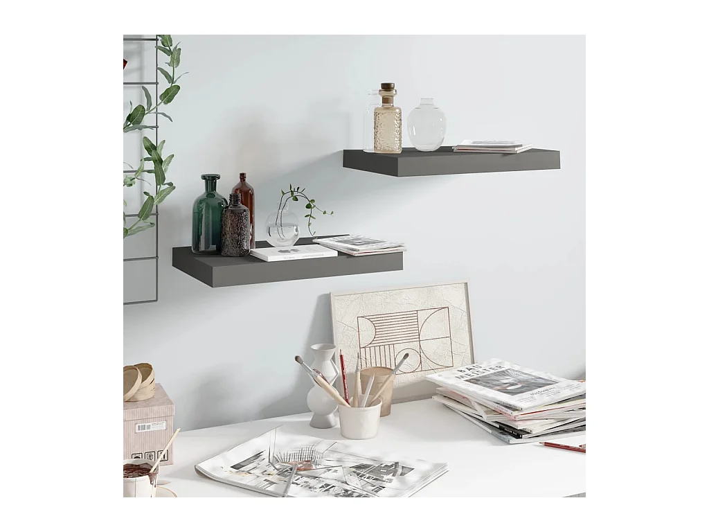 Estante flotante de pared 2 uds Gris brillo 40x23x3,8 cm MDF