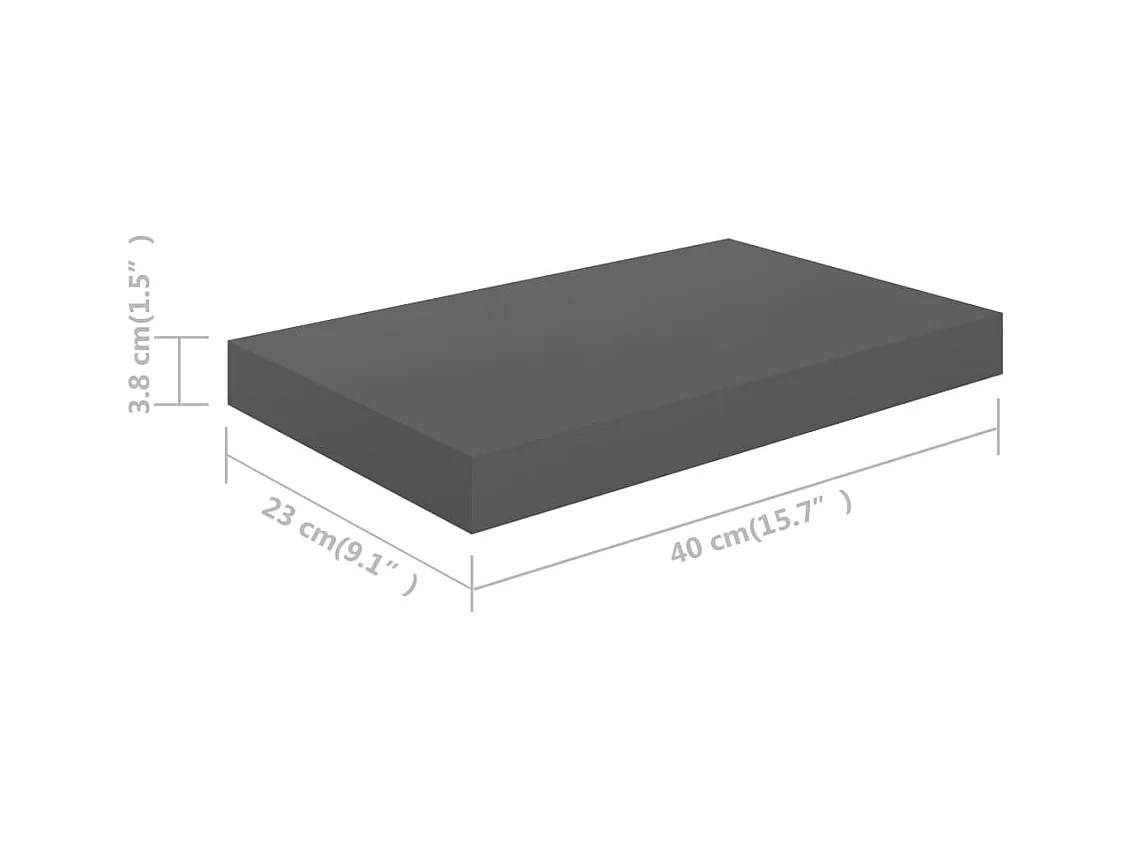 Estante flotante de pared 2 uds Gris brillo 40x23x3,8 cm MDF