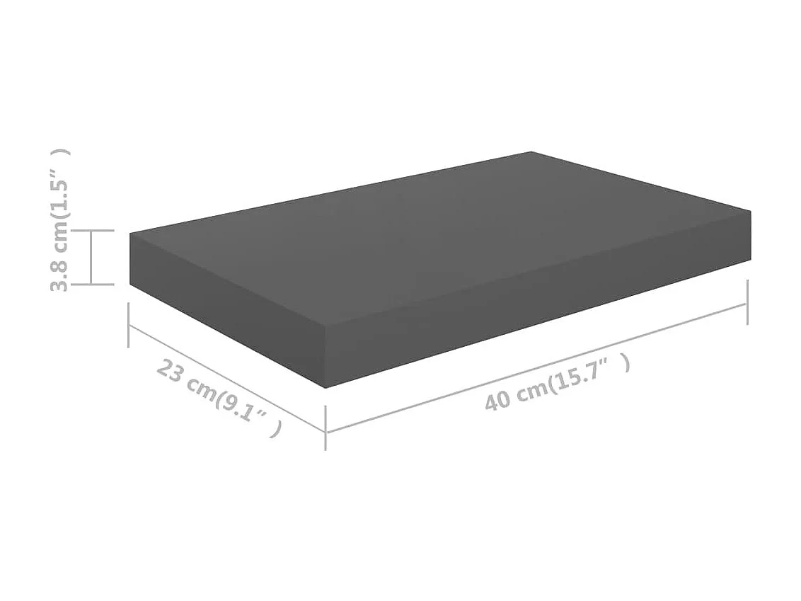 Étagère murale flottante 2 pcs Gris brillant 40x23x3,8 cm MDF