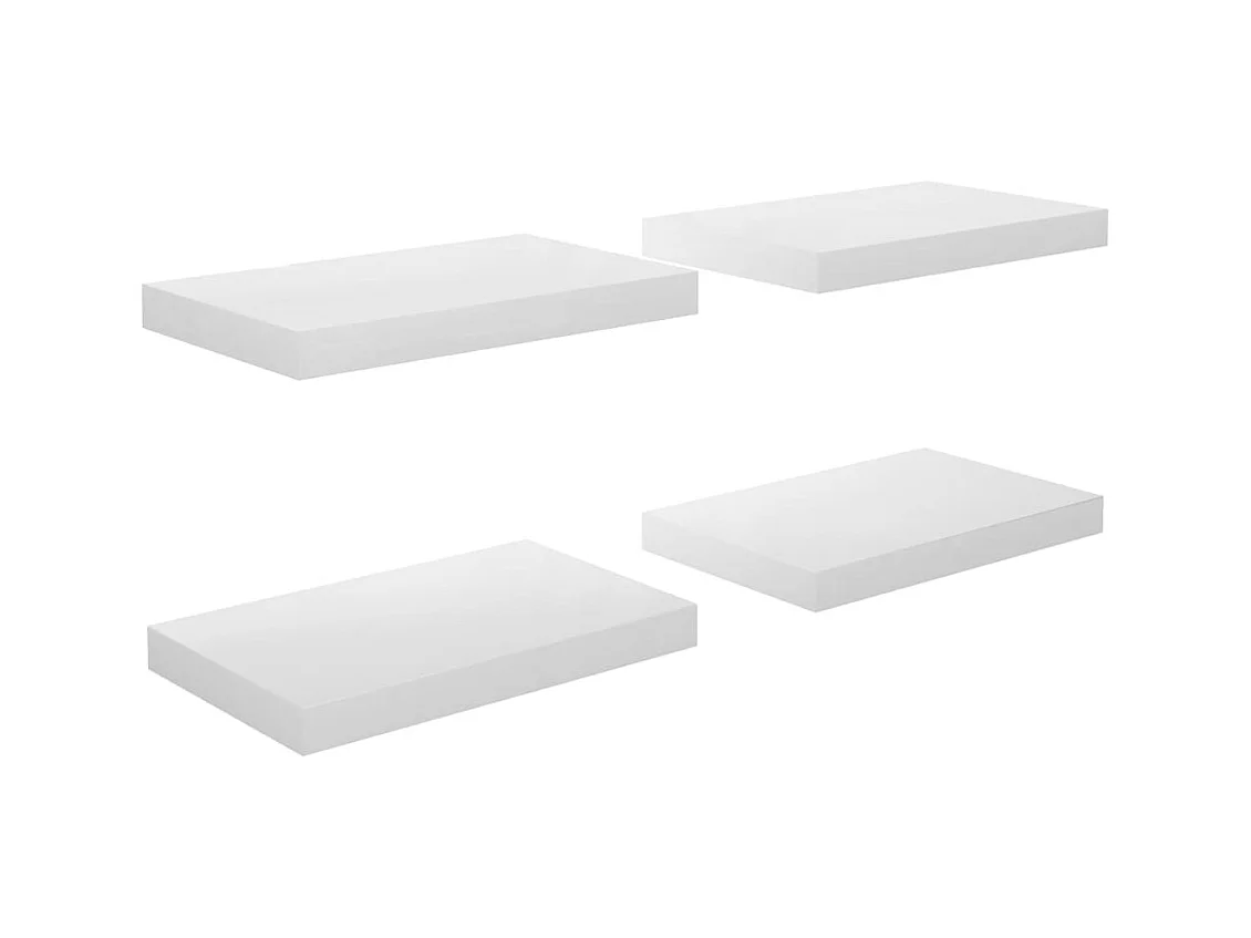 Mensola da parete sospesa 4 pezzi Bianco lucido 40x23x3,8 cm MDF