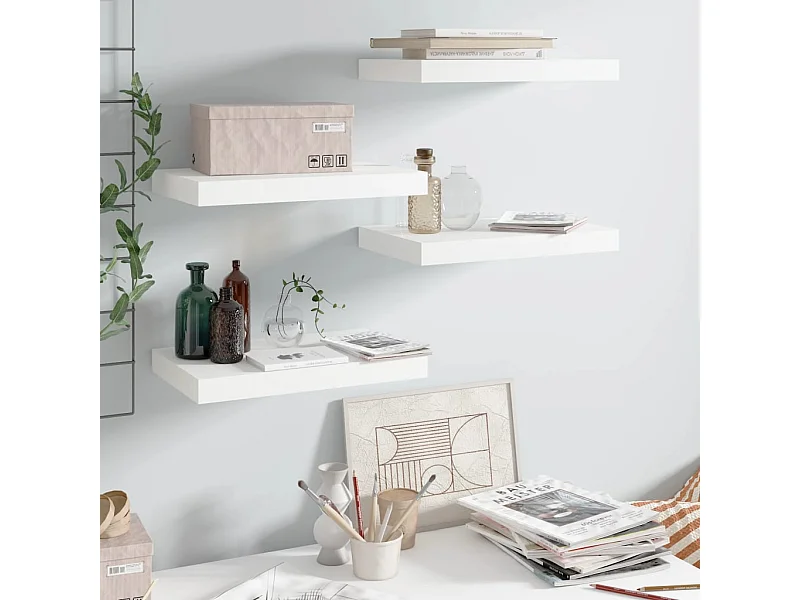 Estantería flotante de pared 4 piezas Blanco Brillo 40x23x3,8 cm MDF
