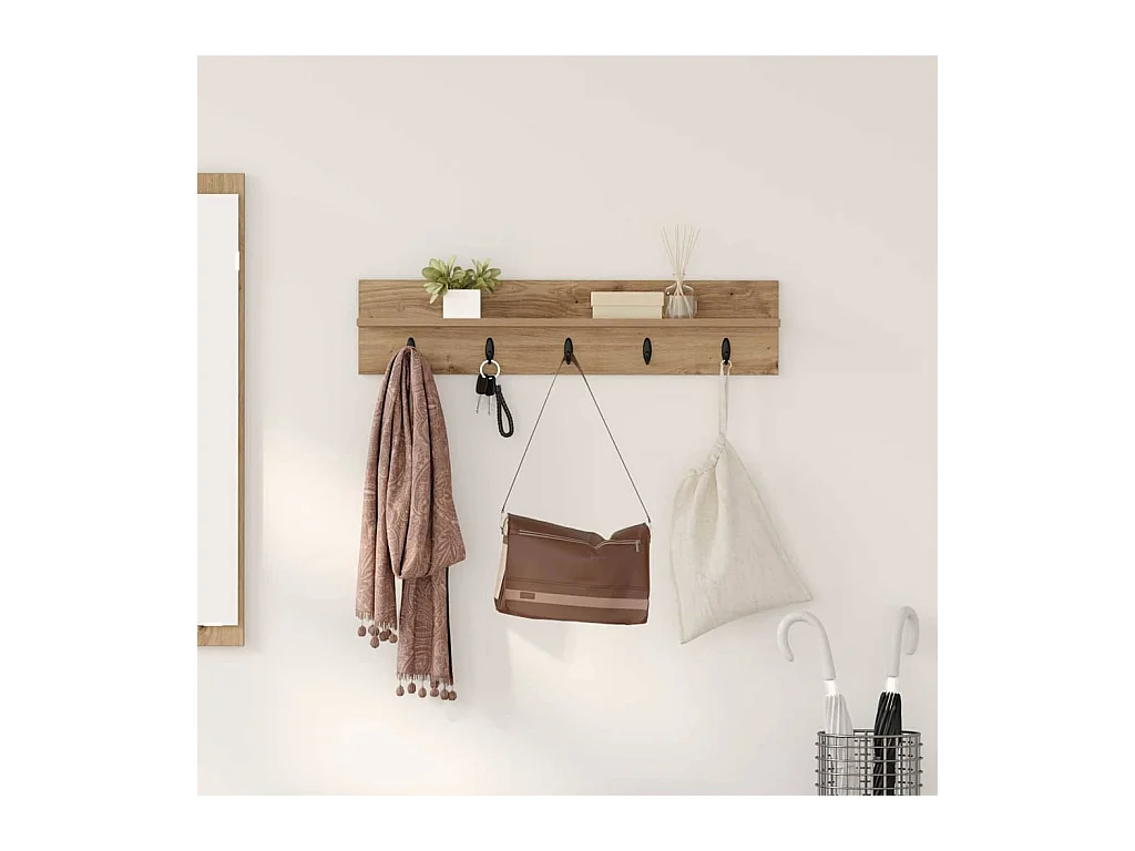 Porte-manteau mural chêne artisanal 80 x 10.5 x 18 cm