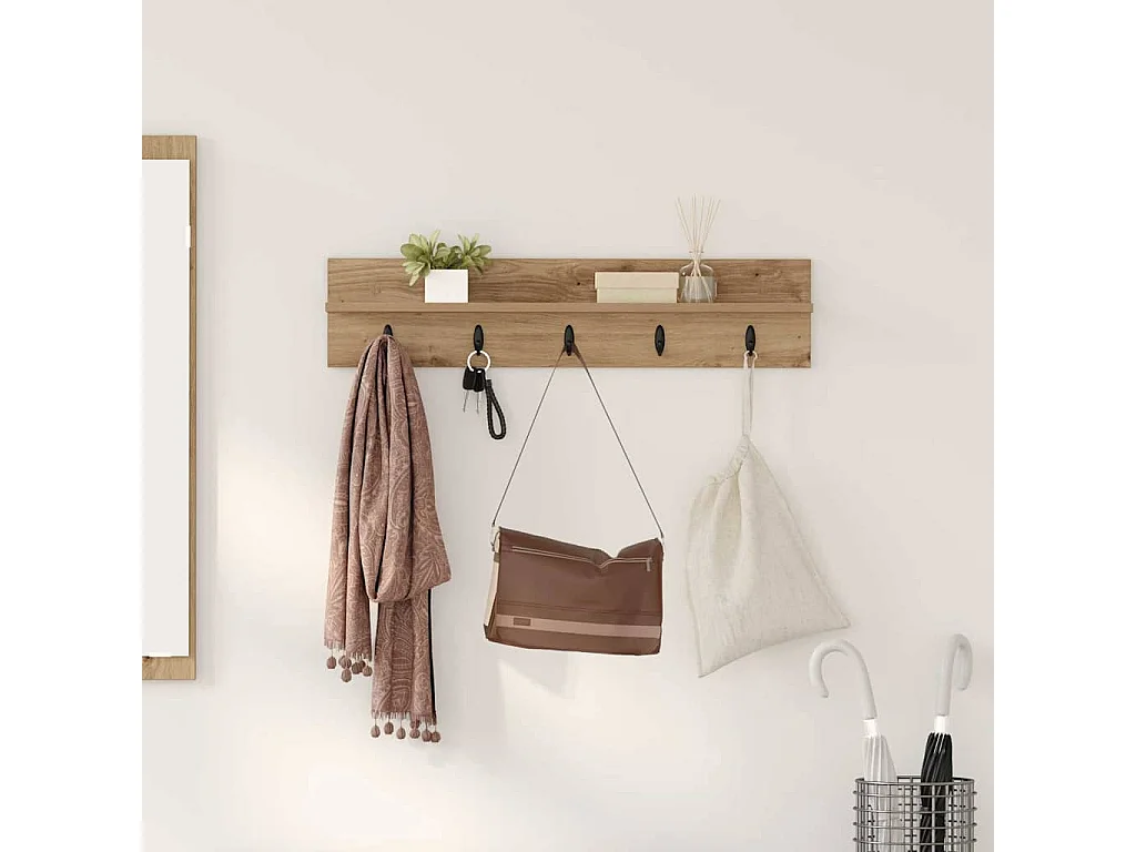 Porte-manteau mural chêne artisanal 80 x 10.5 x 18 cm