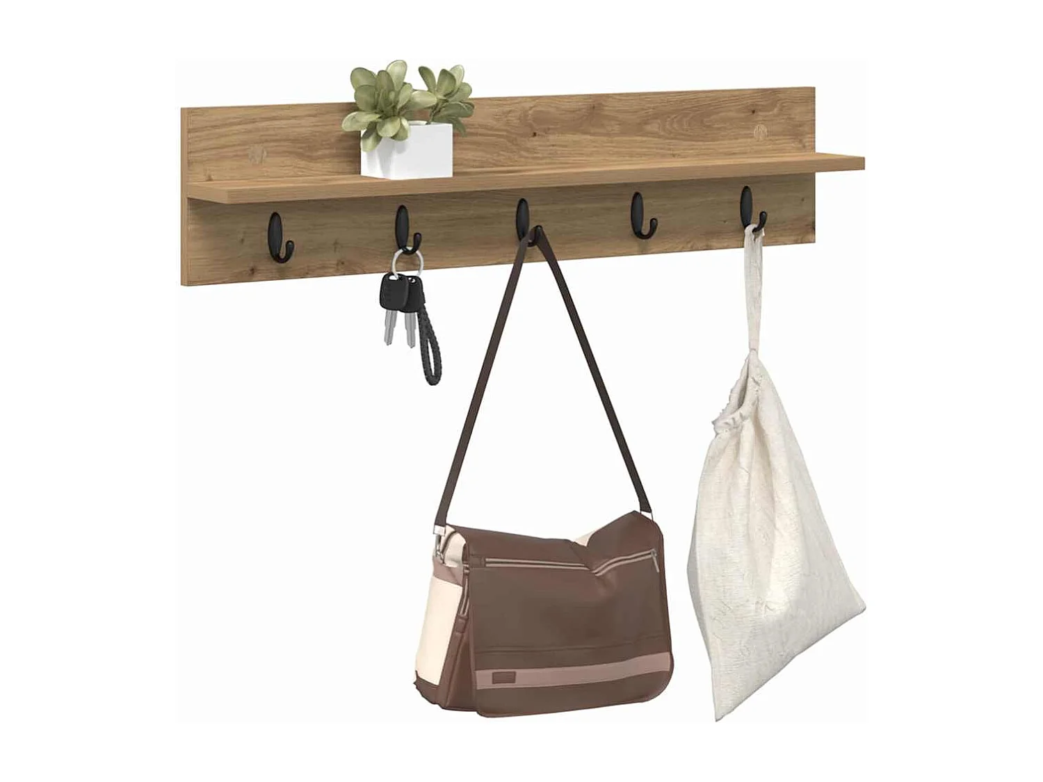 Porte-manteau mural chêne artisanal 80 x 10.5 x 18 cm