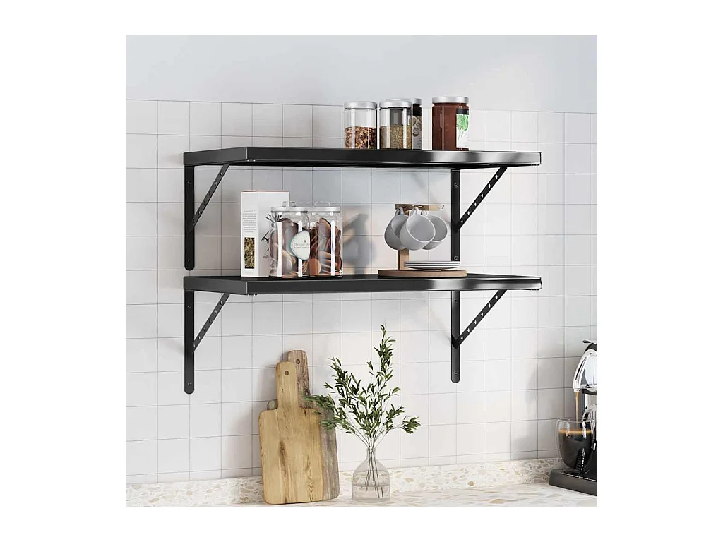 Mensole da parete 2 pezzi 75x40 cm acciaio inox nero