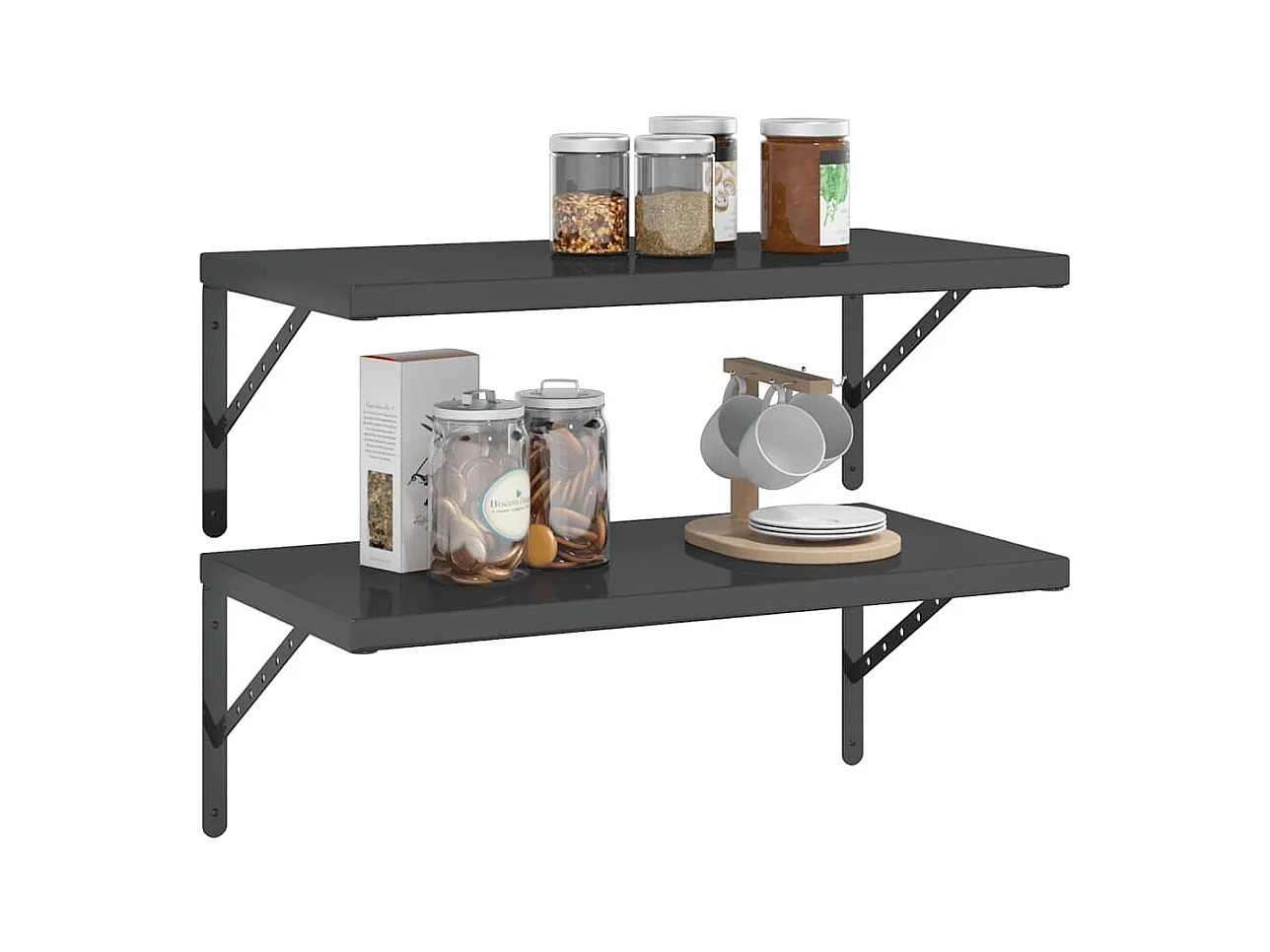 Mensole da parete 2 pezzi 75x40 cm acciaio inox nero