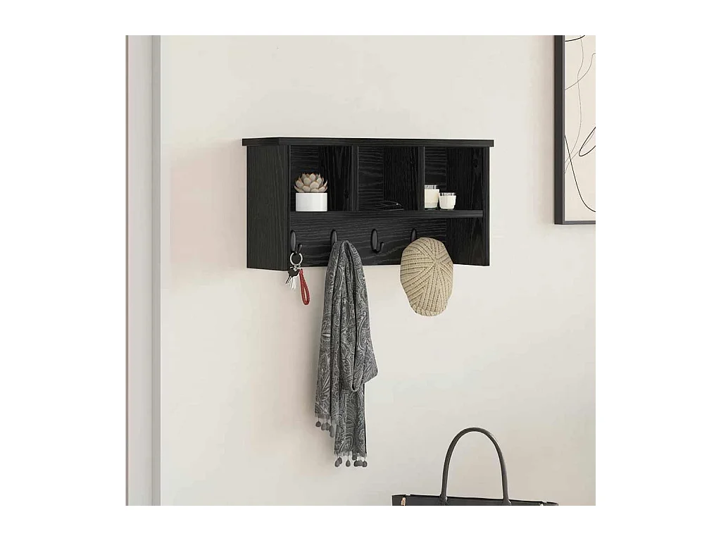 Wandkapstok met plank Zwart eiken 50 x 16 x 26 cm