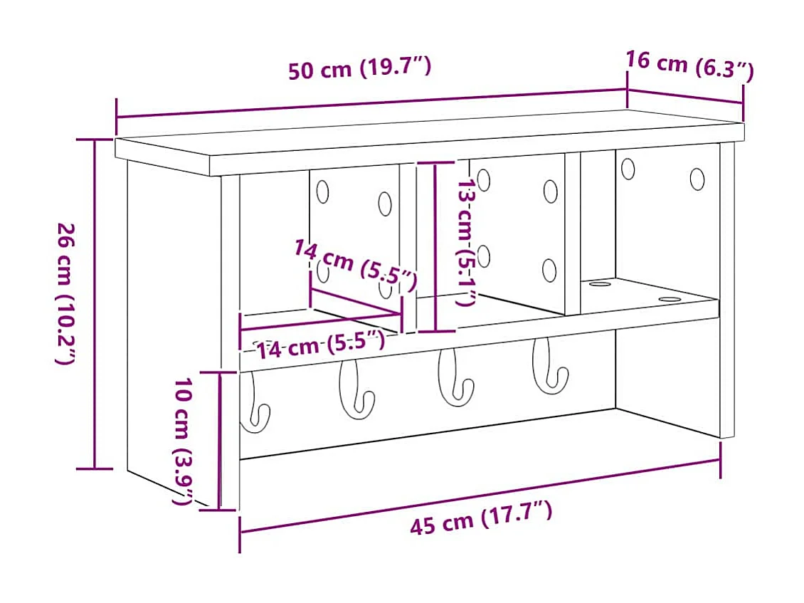 Wandkapstok met plank Zwart eiken 50 x 16 x 26 cm