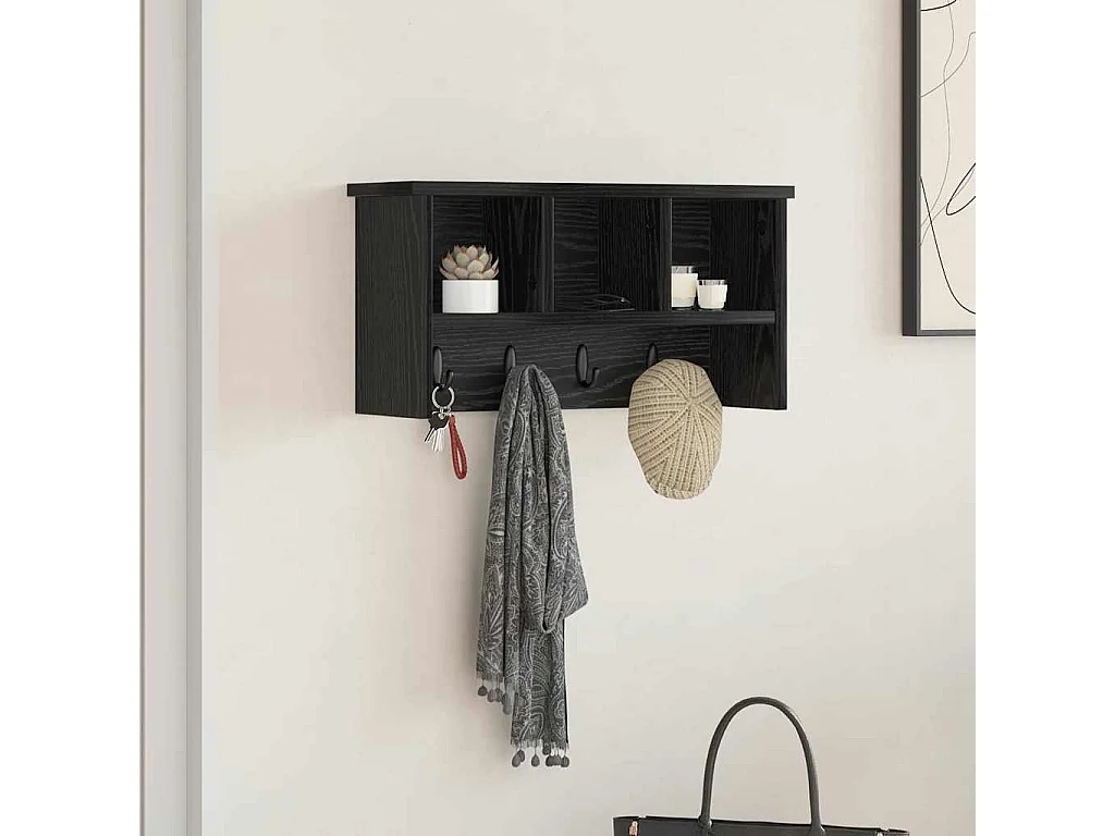 Wandkapstok met plank Zwart eiken 50 x 16 x 26 cm