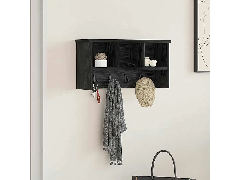 Appendiabiti da parete con ripiano Rovere nero 50 x 16 x 26 cm