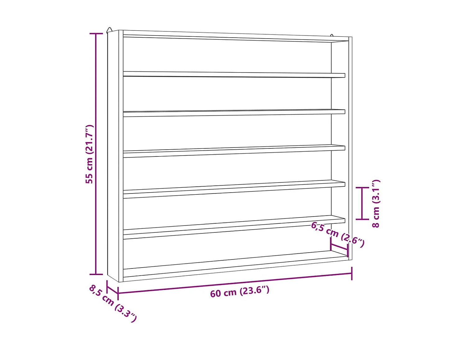 Vitrina de colección de madera con 6 estantes 60x8,5x55 cm