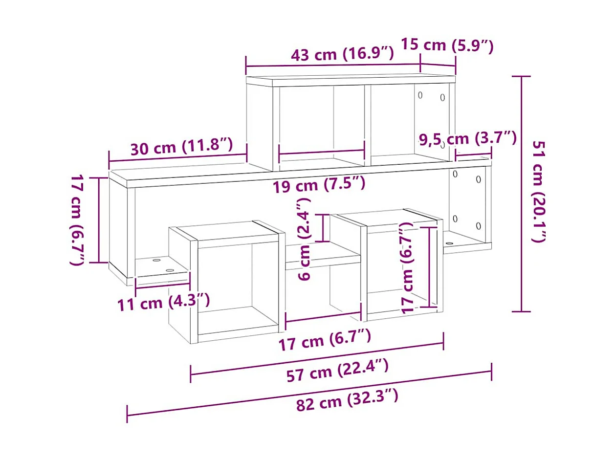 Autovormige wandplank Betongrijs Technisch hout