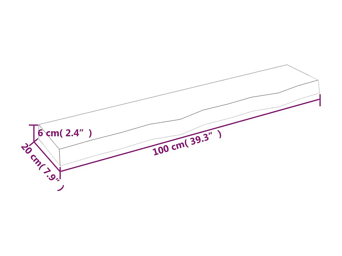 Mensola da parete marrone chiaro 100x20x6cm in legno massello di rovere trattato