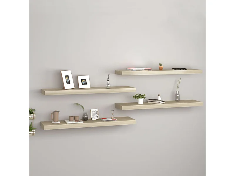 Estantes de pared flotantes 4 piezas roble 90x23,5x3,8 cm MDF