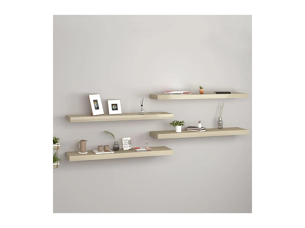 Estantes de pared flotantes 4 piezas roble 90x23,5x3,8 cm MDF