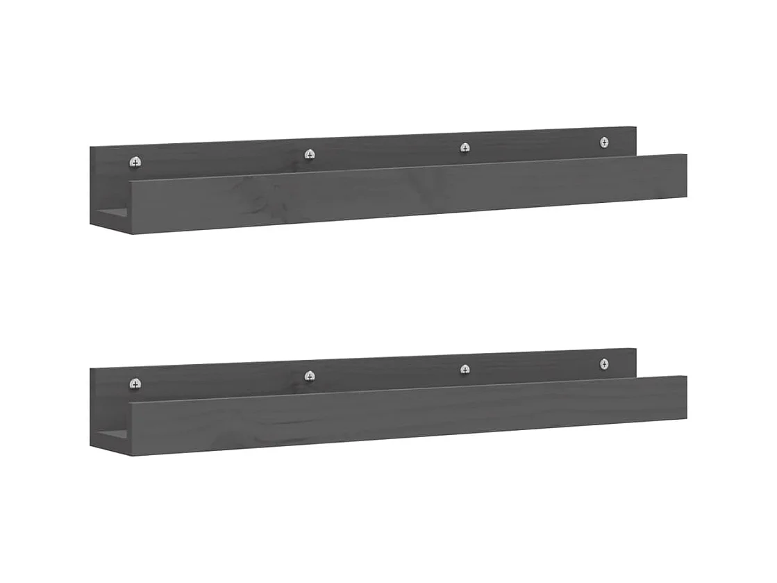 Estantes de pared 2 uds Gris 80x12x9 cm Madera maciza de pino