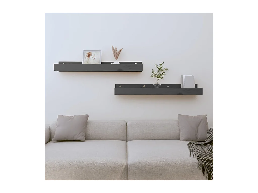 Étagères murales 2 pcs Gris 80x12x9 cm Bois de pin massif