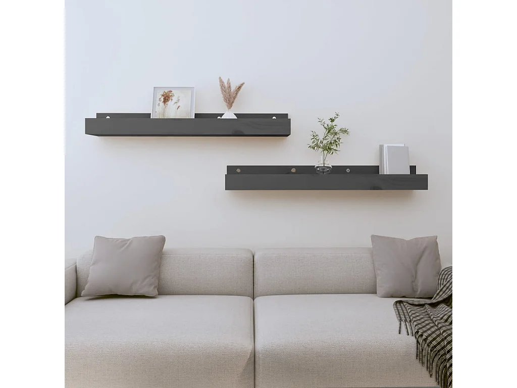 Estantes de pared 2 uds Gris 80x12x9 cm Madera maciza de pino