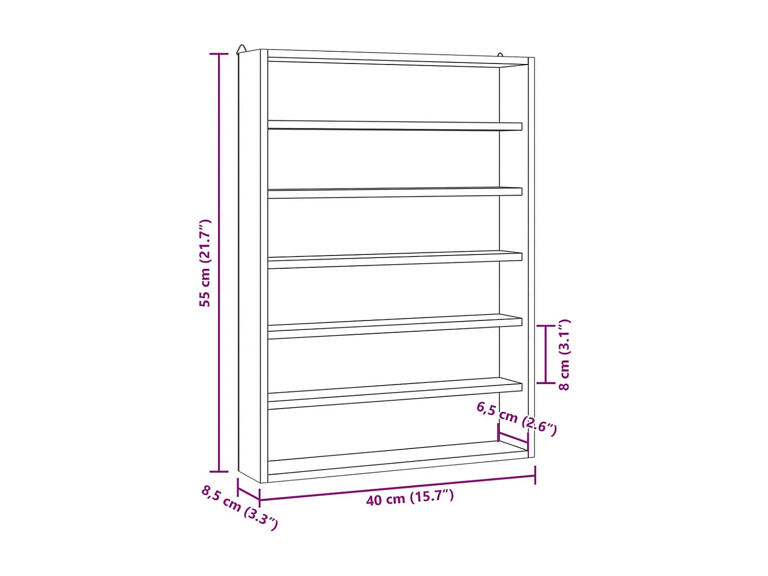 Vitrina de colección de madera con 6 estantes 40x8,5x55 cm