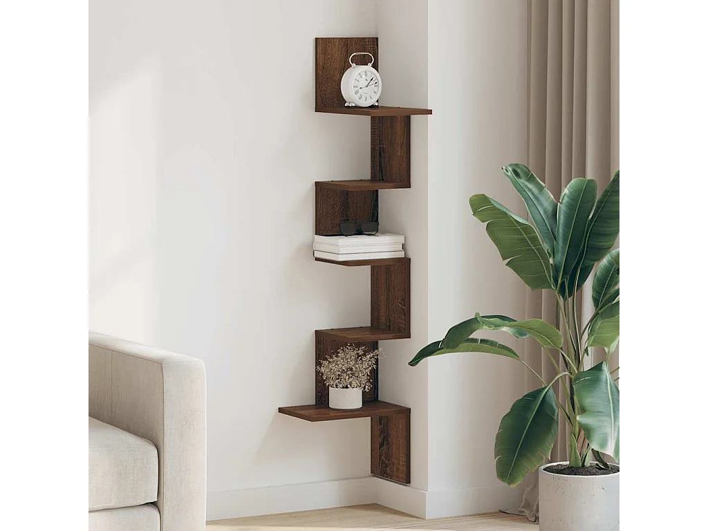 Étagère d'angle murale chêne marron bois ingénierie