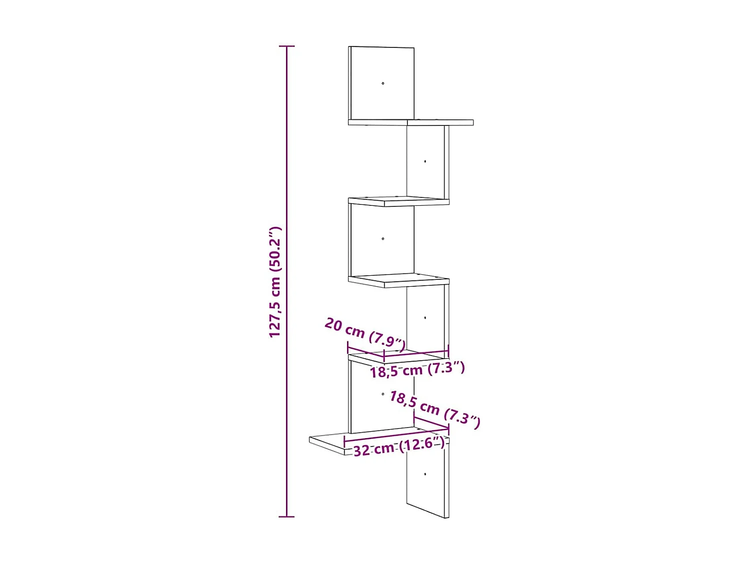 Étagère d'angle murale chêne marron bois ingénierie
