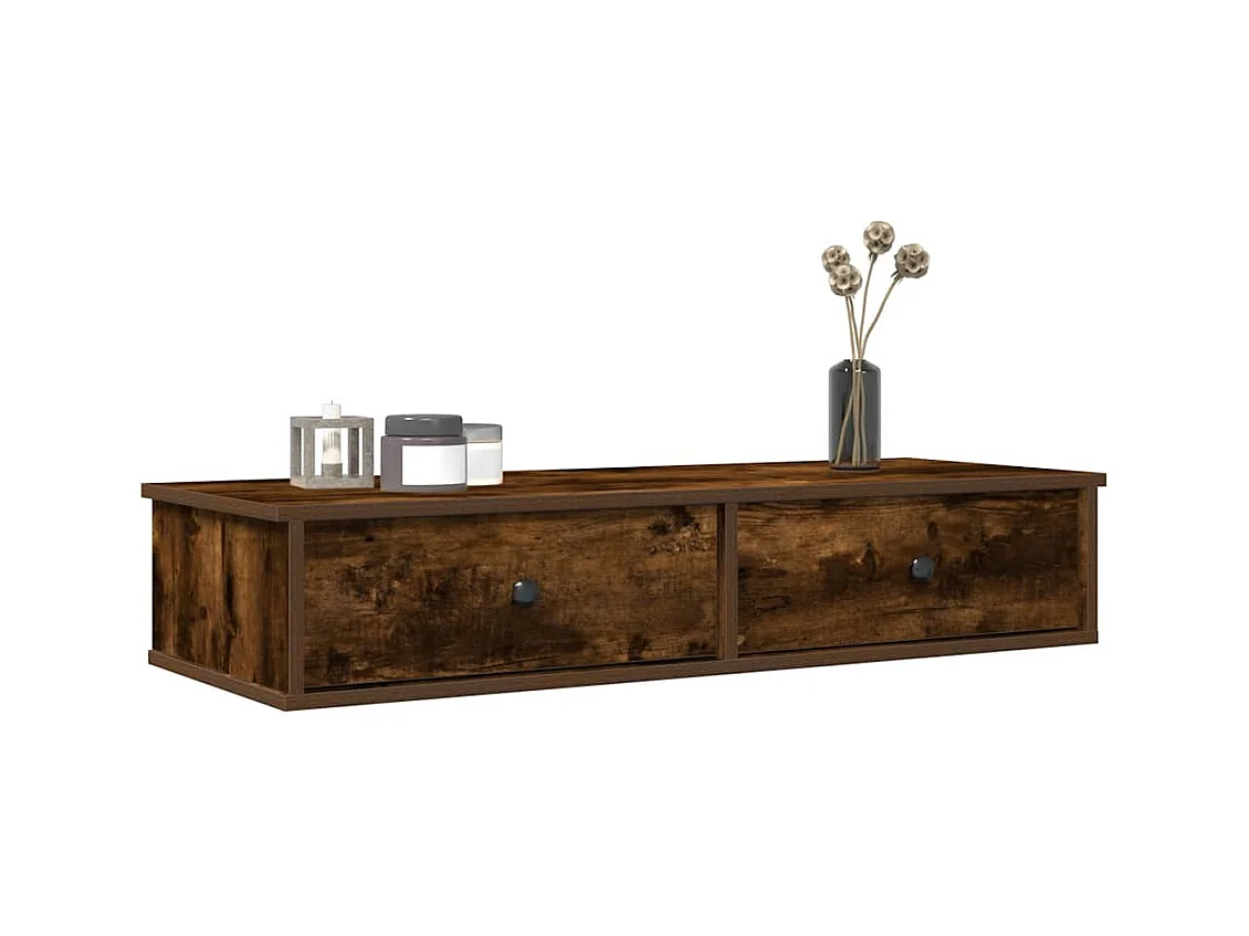 Estante de pared con cajones de madera de ingeniería de roble ahumado