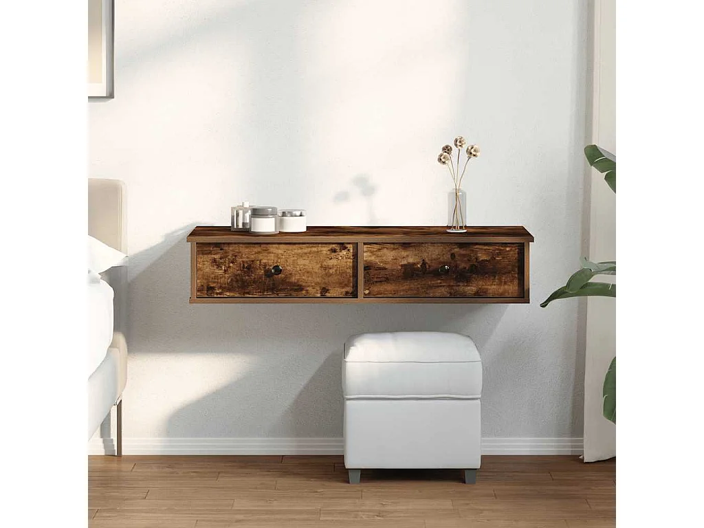 Estante de pared con cajones de madera de ingeniería de roble ahumado