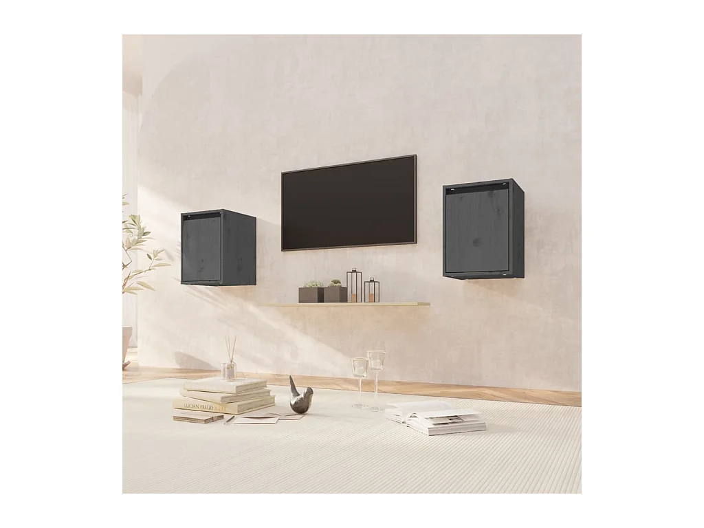 Armoires murales 2 pcs Gris 30x30x40 cm Bois de pin massif