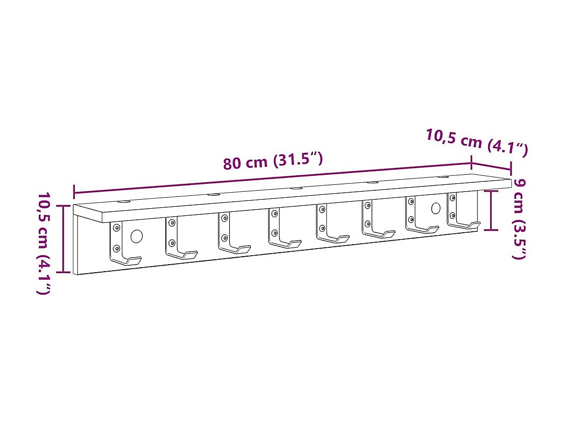 Appendiabiti da parete Bianco 80 x 10,5 x 10,5 cm Legno ingegnerizzato