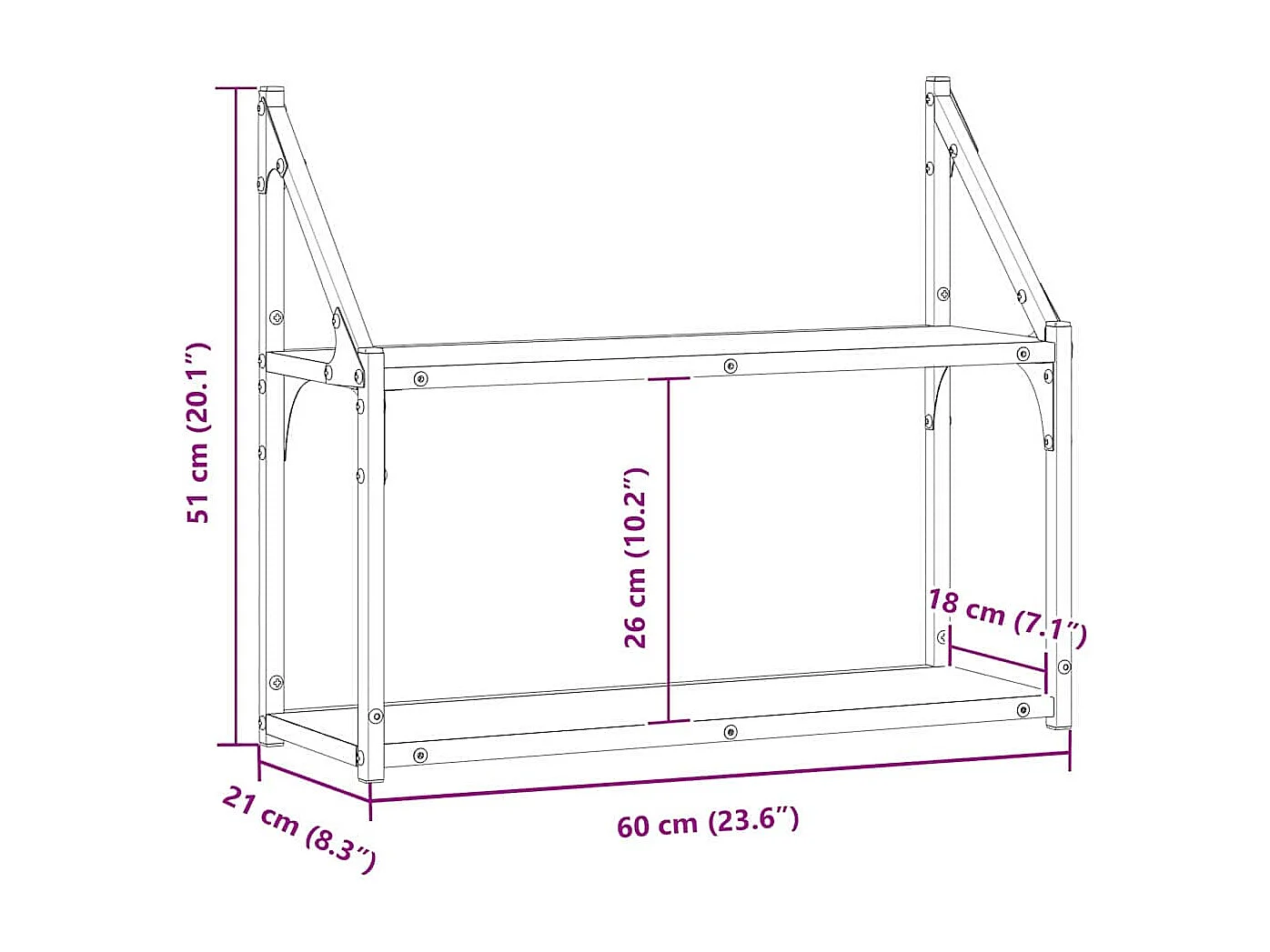 Estante de pared de madera antigua 60 x 21 x 51 cm Madera de ingeniería