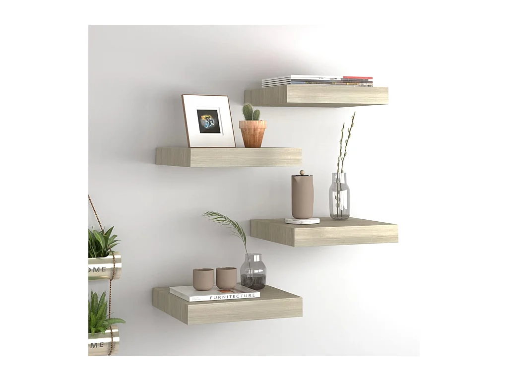 Estantes de pared flotantes 4 piezas roble 23x23,5x3,8 cm MDF