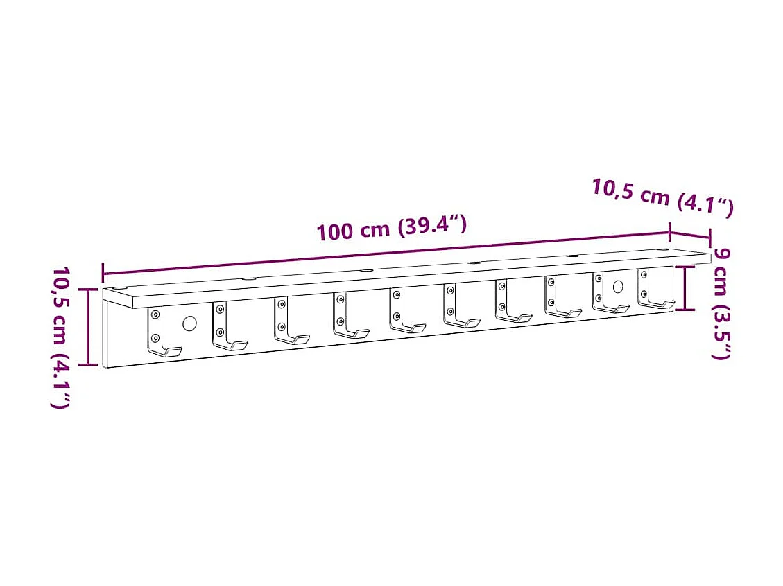 Perchero de pared Sonoma gris 100 x 10,5 x 10,5 cm
