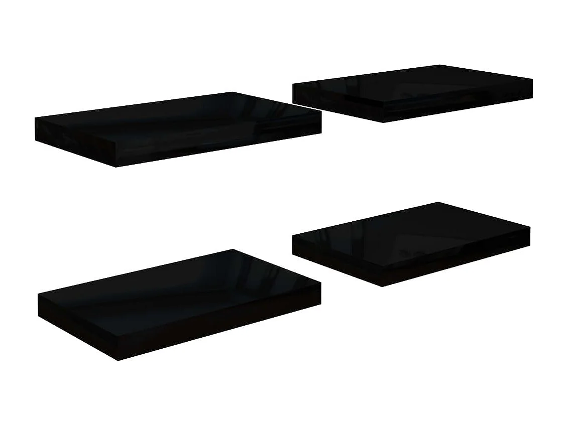 Estantería flotante de pared 4 piezas Negro Brillo 40x23x3,8 cm MDF