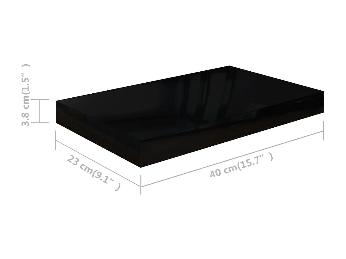 Estantería flotante de pared 4 piezas Negro Brillo 40x23x3,8 cm MDF