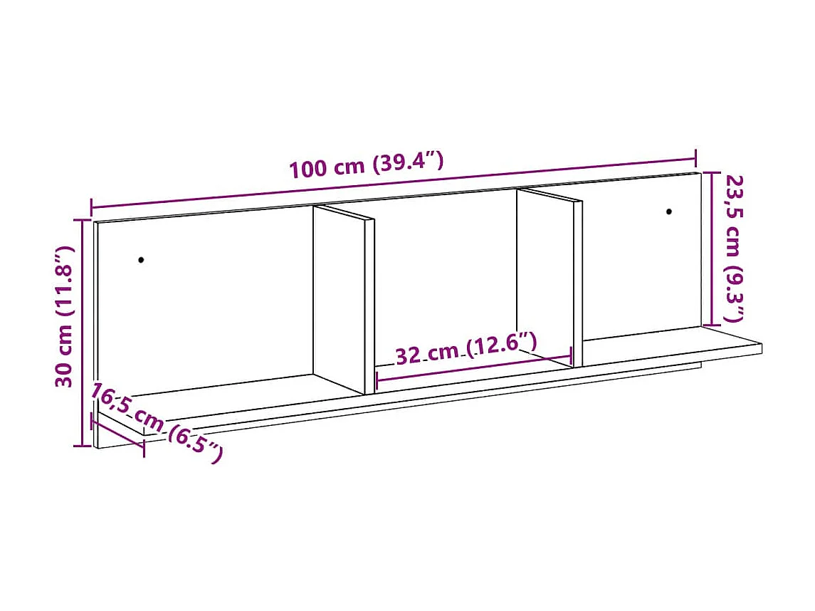 Wandkast 100x16,5x30 cm Sonoma eiken bewerkt hout