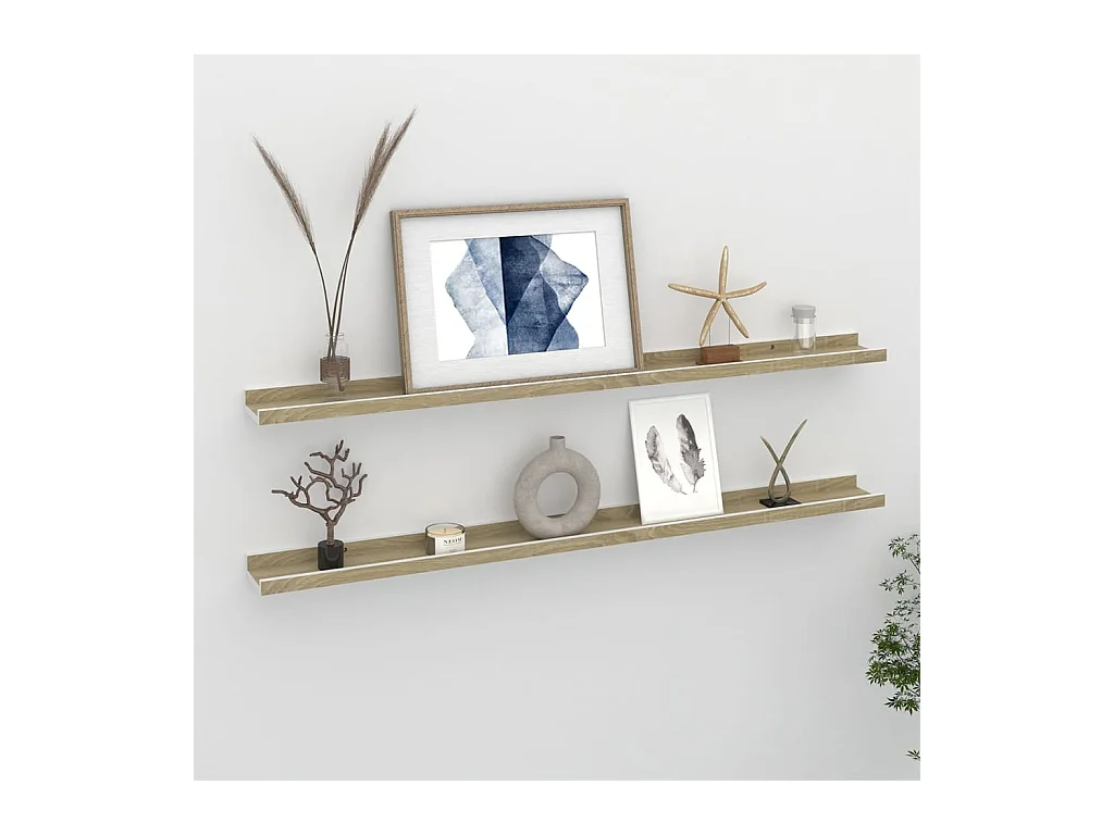 Mensole da parete 2 pezzi bianco e rovere sonoma 100x9x3 cm