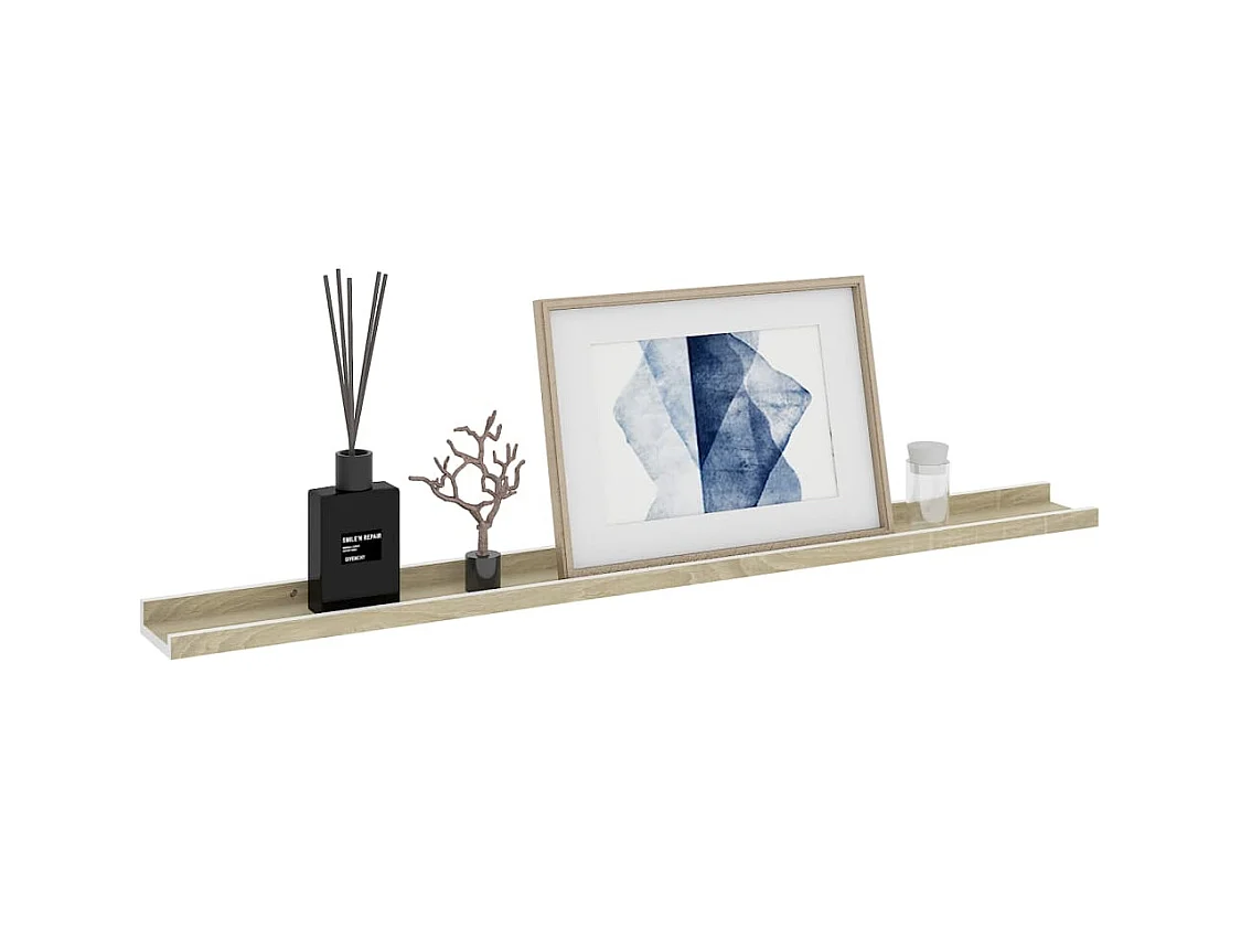 Mensole da parete 2 pezzi bianco e rovere sonoma 100x9x3 cm