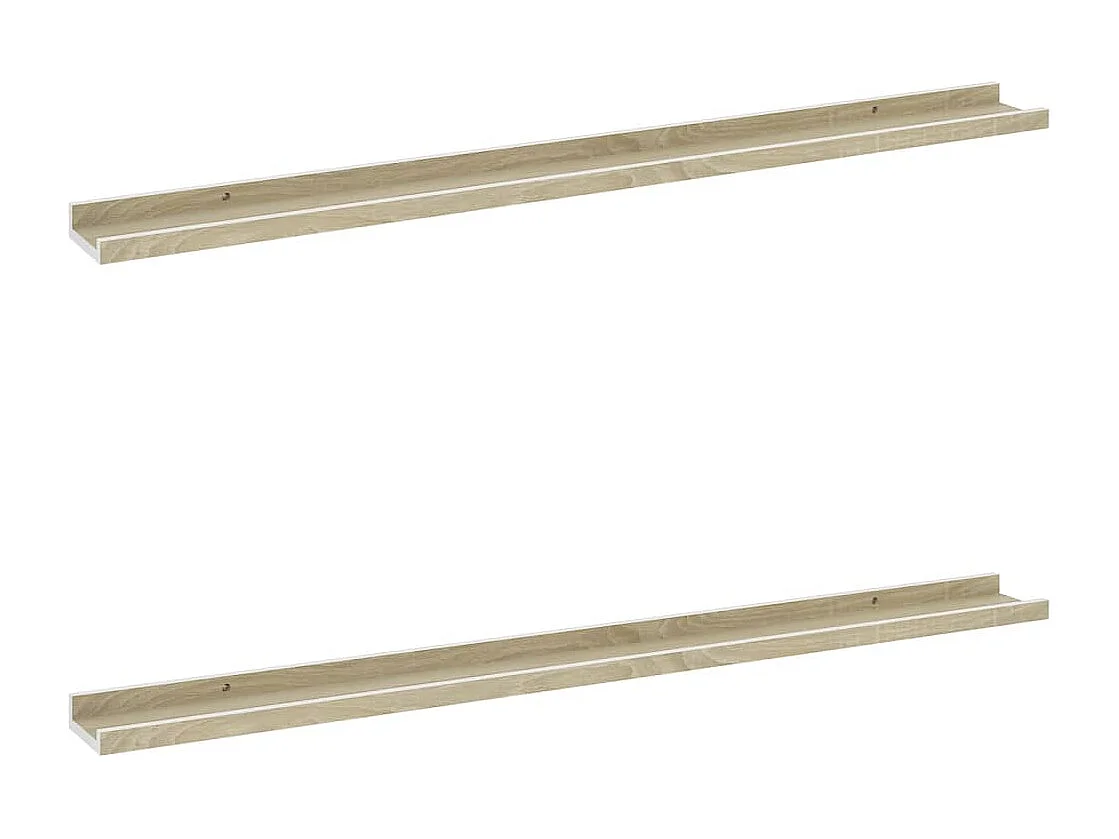 Estantes de pared 2 piezas blanco y roble sonoma 100x9x3 cm