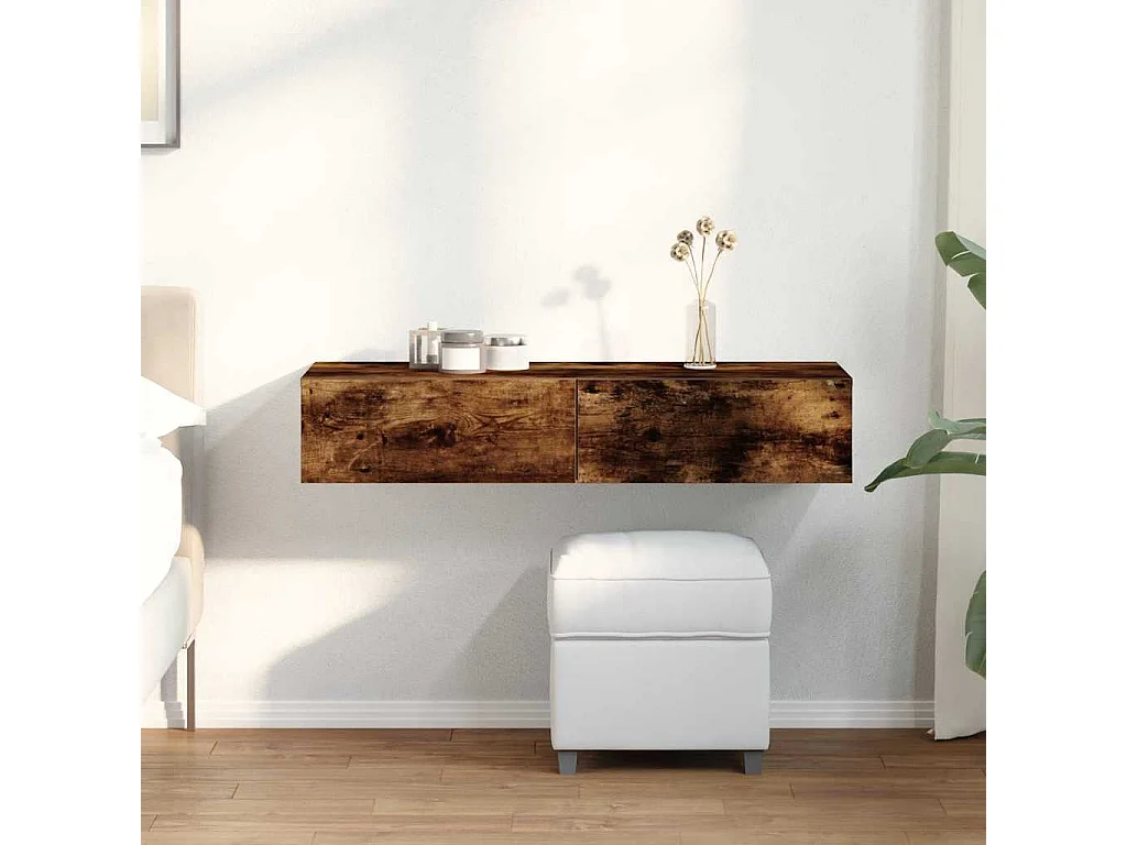 Estante de pared con cajones de madera de ingeniería de roble ahumado