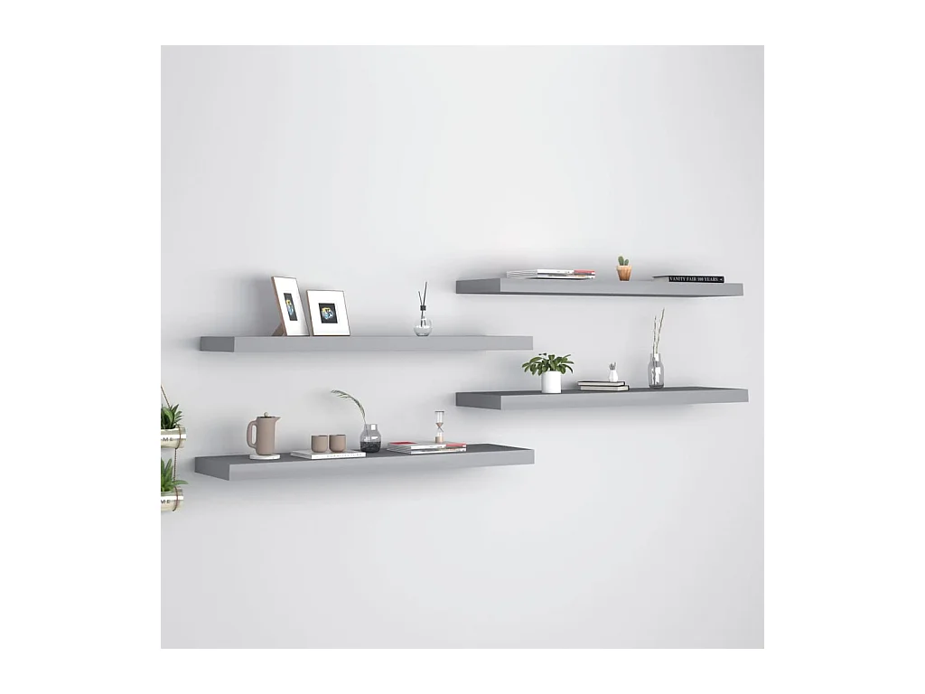 Mensole da parete sospese 4 pezzi grigio 90x23,5x3,8 cm MDF