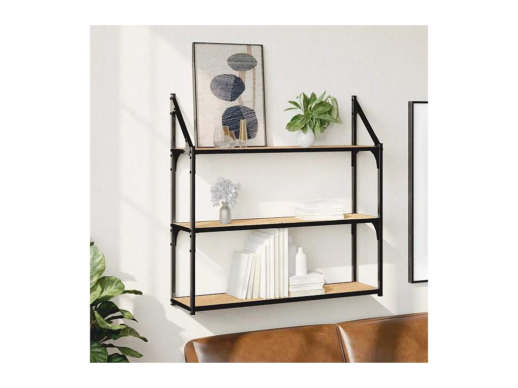 Estantería de pared de 3 niveles roble Sonoma 80x21x78,5 cm