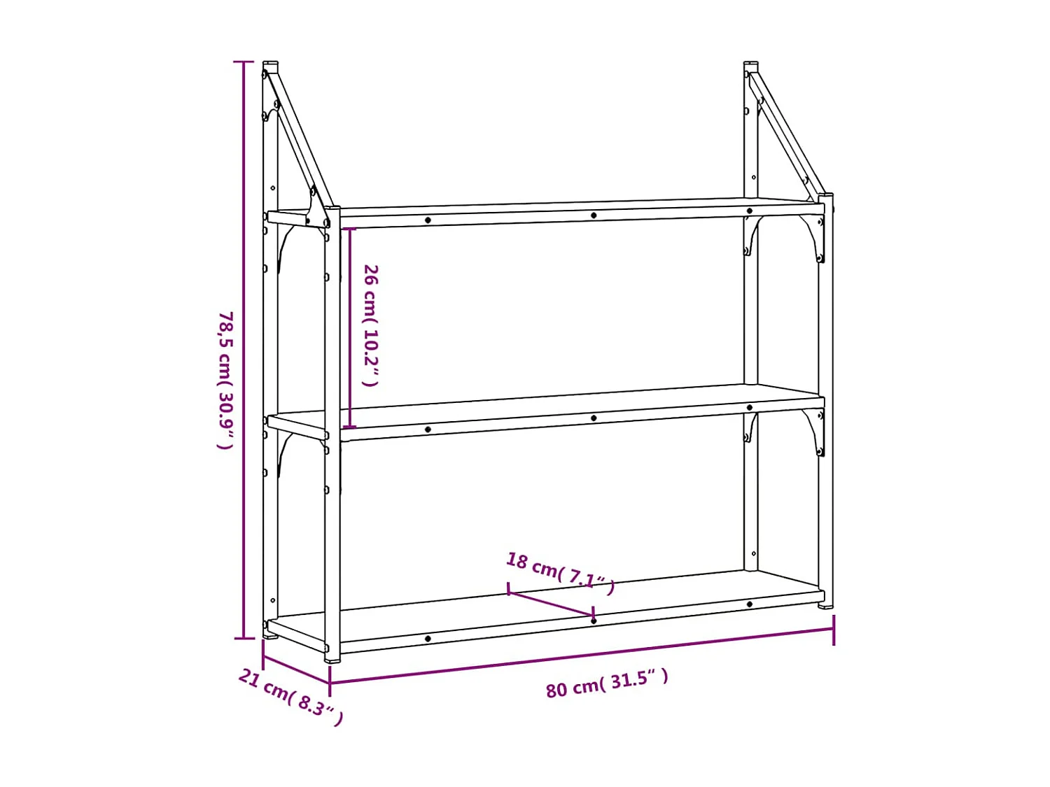 3-laags wandplank Sonoma eiken 80x21x78,5 cm