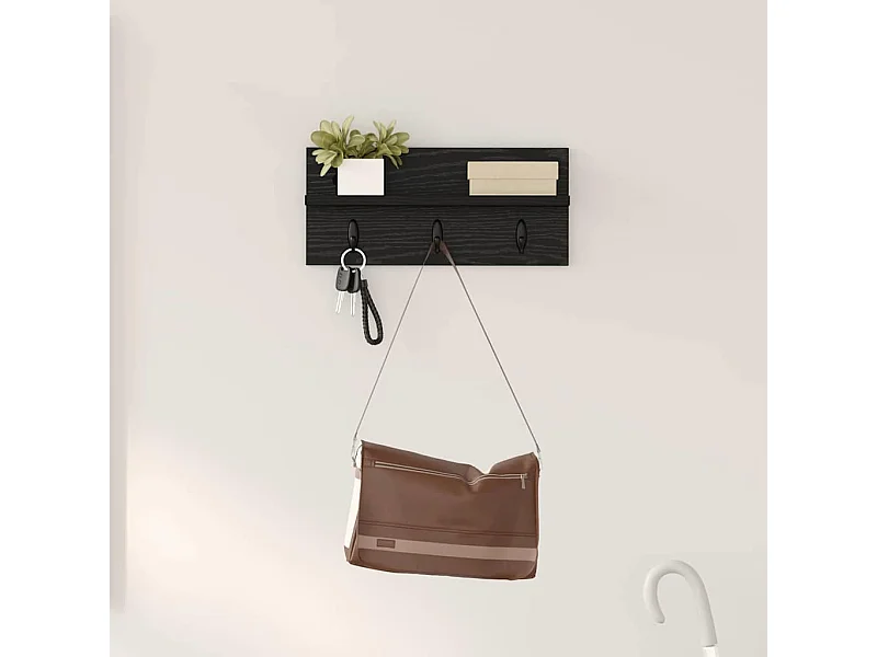 Wandkapstok met plank Zwart eiken 40 x 10,5 x 18 cm